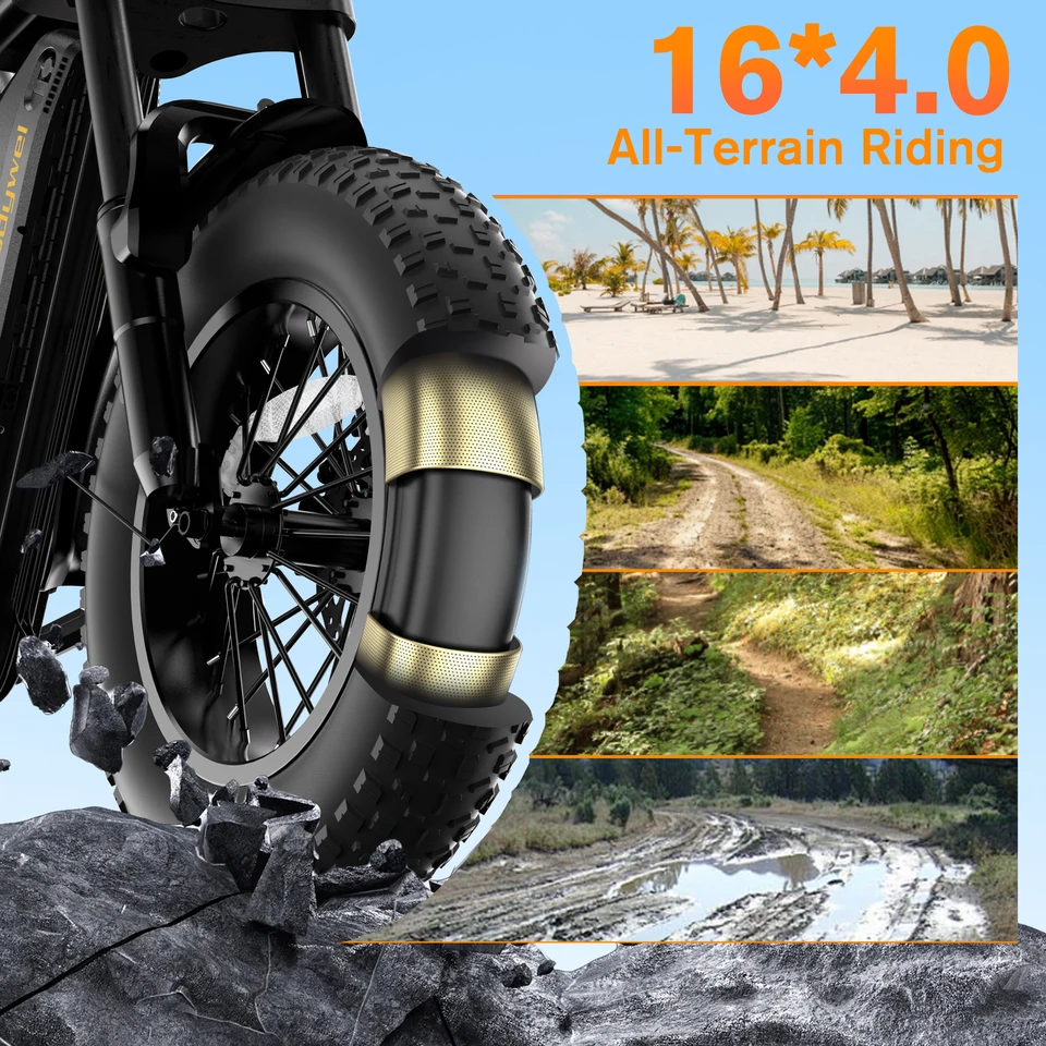 16x4.0 Electric Bike for Adults 1000W Motor Peak, 48V 15.6Ah Removable Battery, 29MPH Fat Tire Off Road Ebike, Up to 65KM Range Bodywel M16PRO image 6