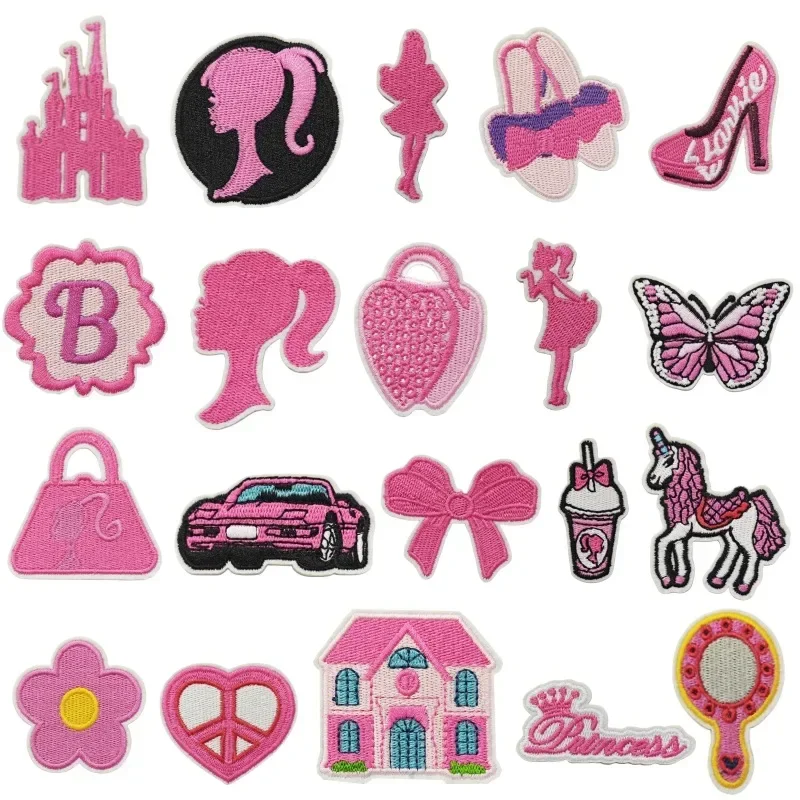 Pink Cartoon Girl Cloth Stickers Doll Computerized Embroidery Sticker Diy Clothing Accessories Applique Cute Hole Fixes Patches