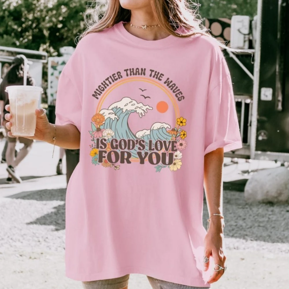 

Христианская пляжная футболка в стиле ретро с графическим рисунком, религиозные футболки для мам, винтажные забавные топы с короткими рукавами, футболки, женская толстовка