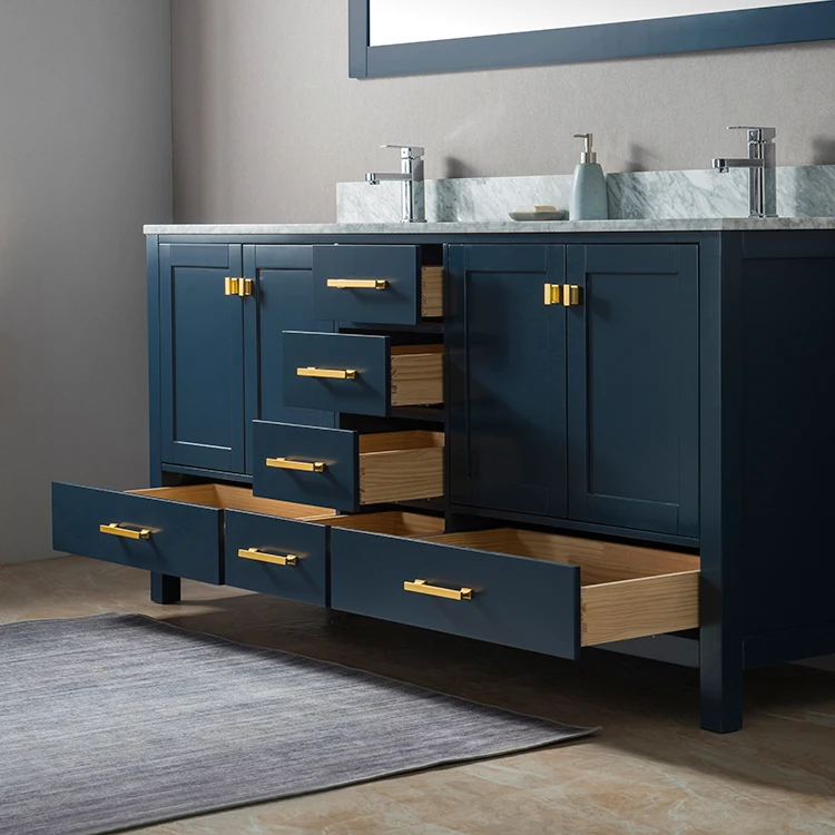 m Kitchen Bath Double Bathroom Vanity Set in Blue With Marble Top and Sink m
