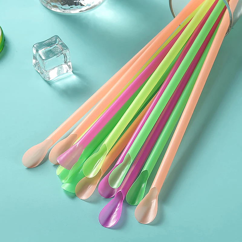 100pcs Multicolour Plastic Straws Drinking Straw Spoon Bar Pub Slush Straw For Birthday Celebration Party Supplies