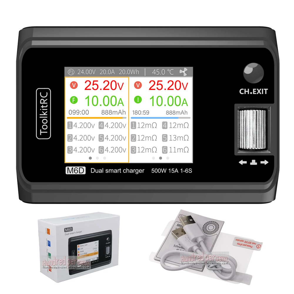 2023 ToolkitRC M6D V3 500W 15A DC Dual Channel MINI Smart Charger Discharger For 1-6S Lipo Battery FPV Model Spare Part Replace - image 1 of 6