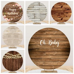 Wood Round Backdrop for Cover Photography Rustic Brown Wooden Board Wedding Baby Shower Birthday Party Circle Photo Background