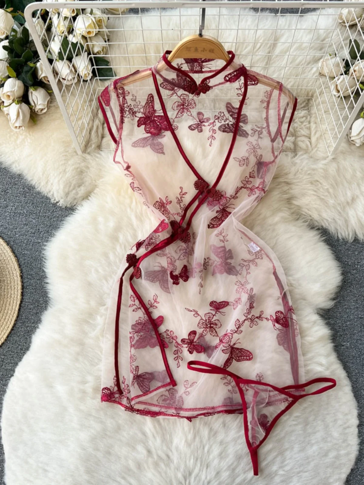 

Сексуальный пикантный сетчатый халат с крючками для девочек, прозрачный вышитый халат с высоким разрезом, повседневный халат с флагом ор Све для женщин