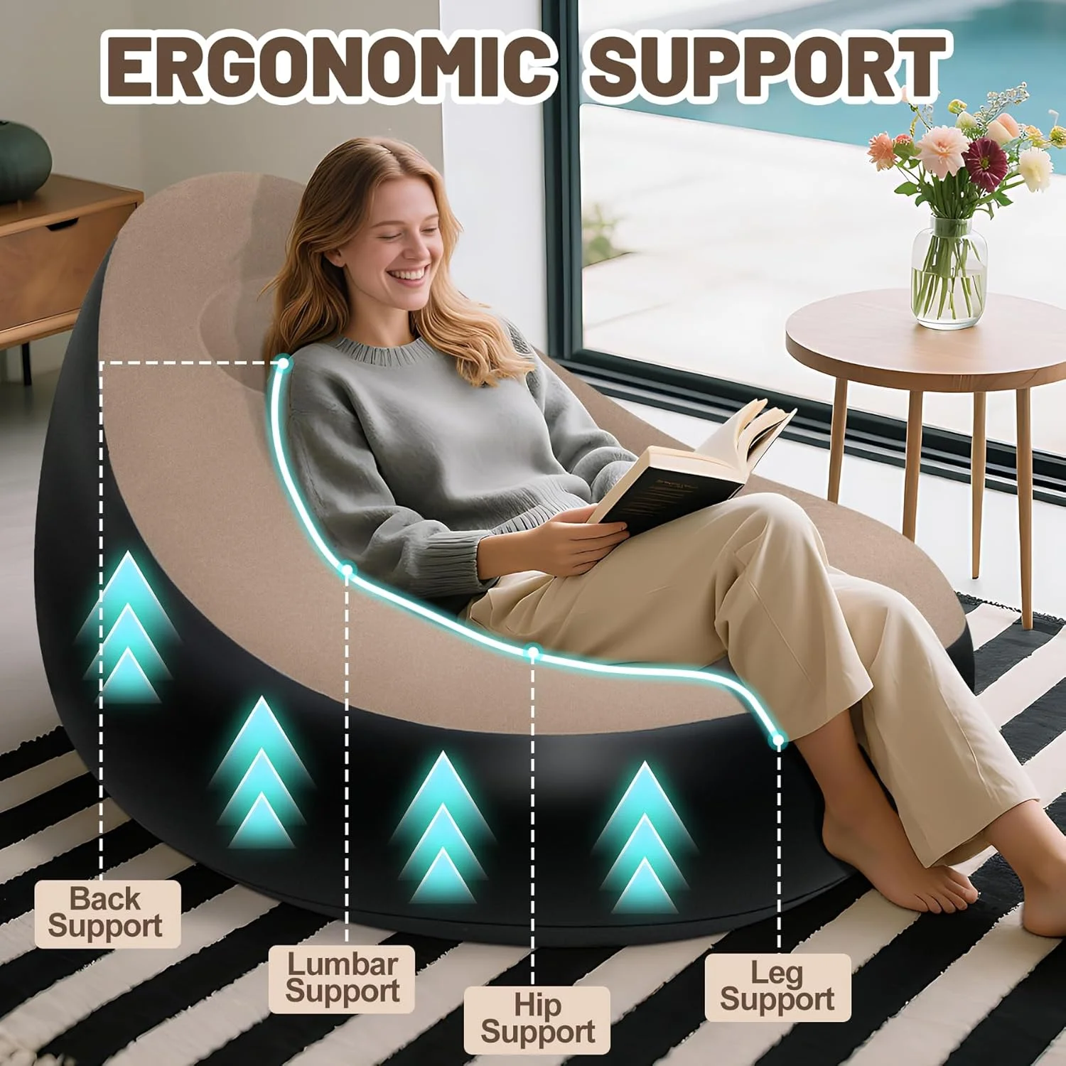 Lazy Sofa Inflatable Chair Folding Recliner (Sofa + Footrest) Outdoor Sofa Bed with Footrest Indoor and Outdoor Portable Folding Air Mattress Nap Leisure Chair Set