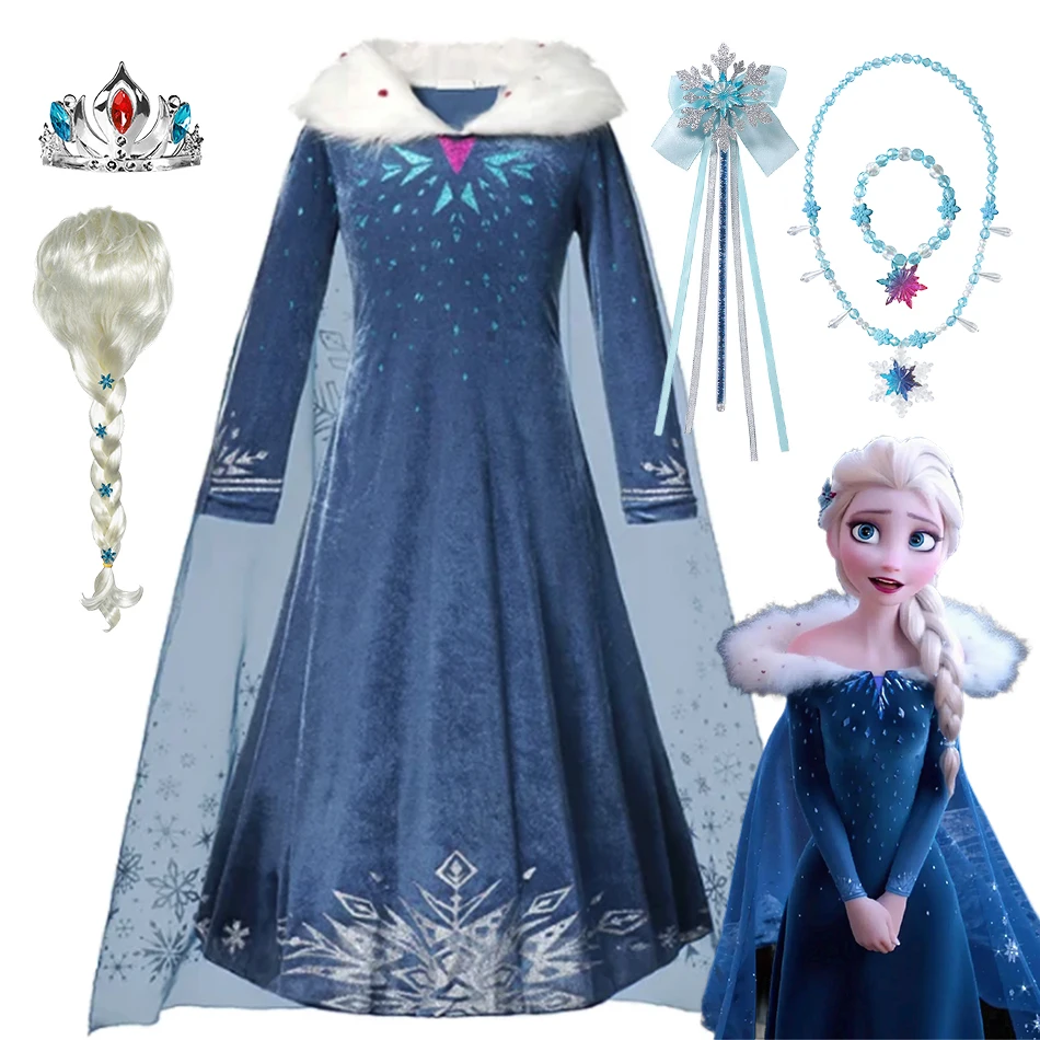 

Disney Elsa Snow Queen Princess Costumes for Girls Winter Warm Princess Dress for Halloween Christmas Cosplay Snow Party Dress