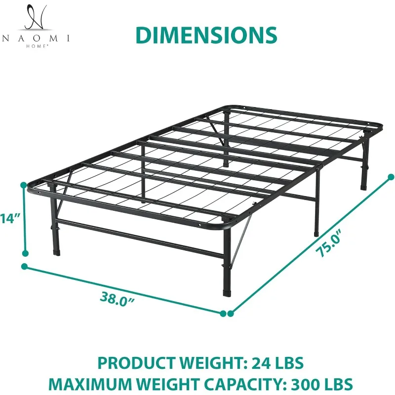 Twin Bed Frame Heavy Duty Foldable Bed Frame Folding Bed Frame with Steel Metal Slats Box Spri