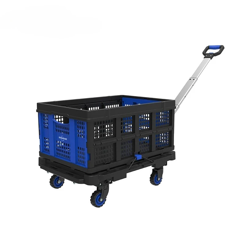 Space-saving folding trolley with retractable handle, 137 kg capacity, silent wheels