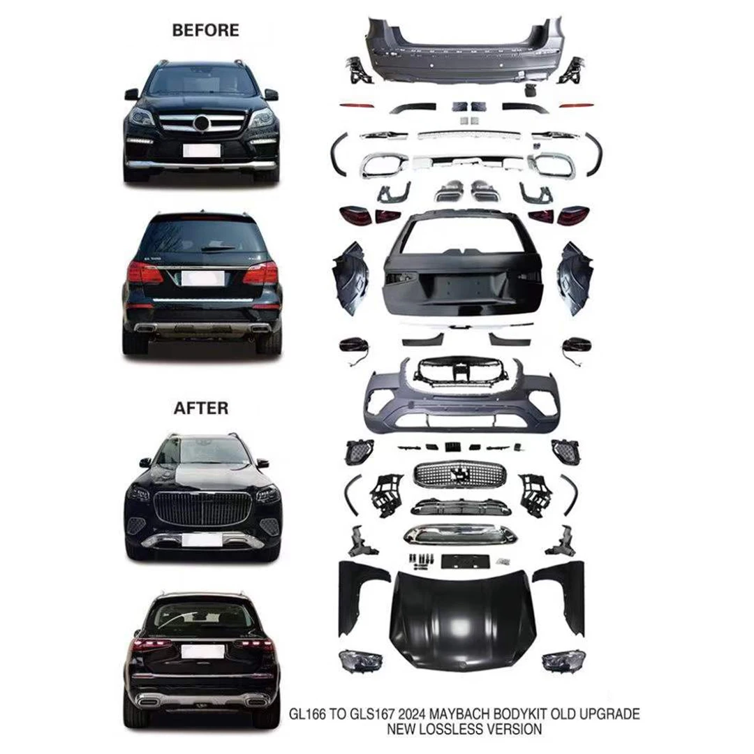 Body Kit for -Benz GL W166 to GLS W167 Model, Featuring a Bumper, Grille, Hood, Fenders, and Headlights. view 3