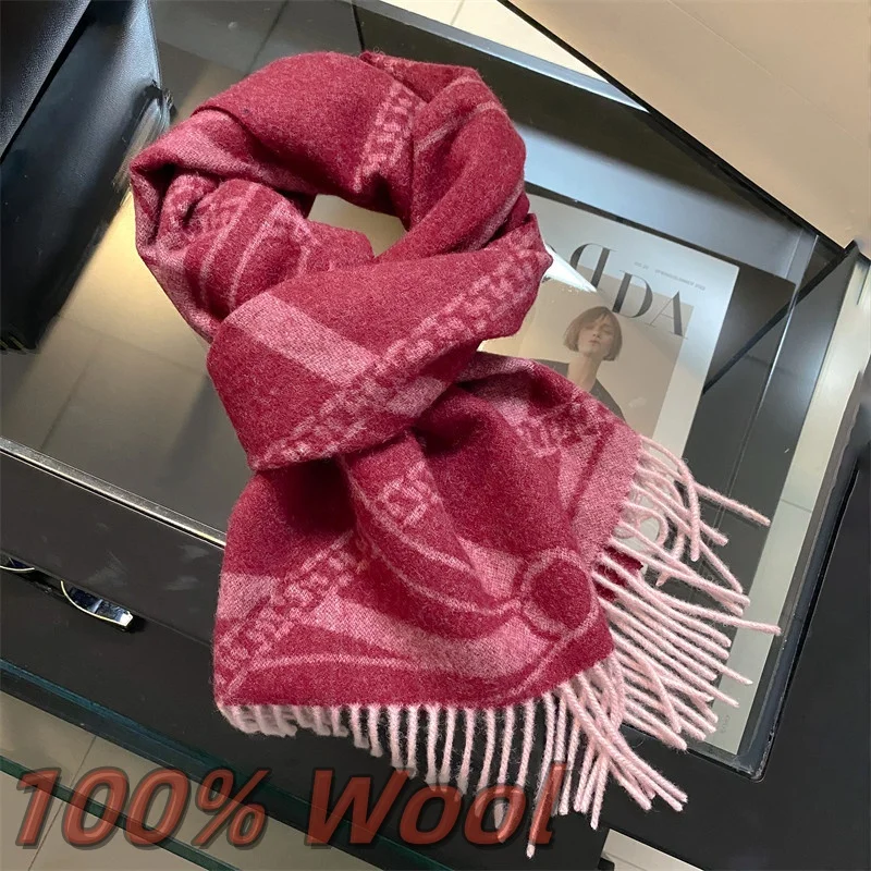 Chain Design 100% Wool Fashion Luxury Brand Women Scarf Winter Warm Outdoor Scarves Tassel Shawls Pashmina Lady Wrap