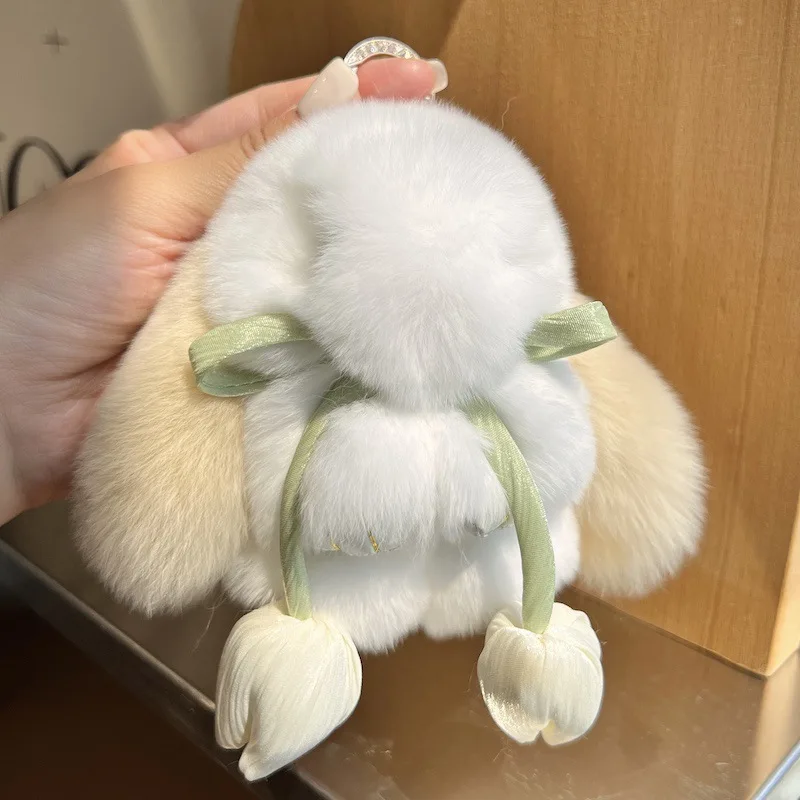 لطيف حقيقي سمور الأرنب الفراء المفاتيح قلادة صغيرة ألعاب من نسيج مخملي محشوة أرنب المدرسية شنقا الديكور هدية #1