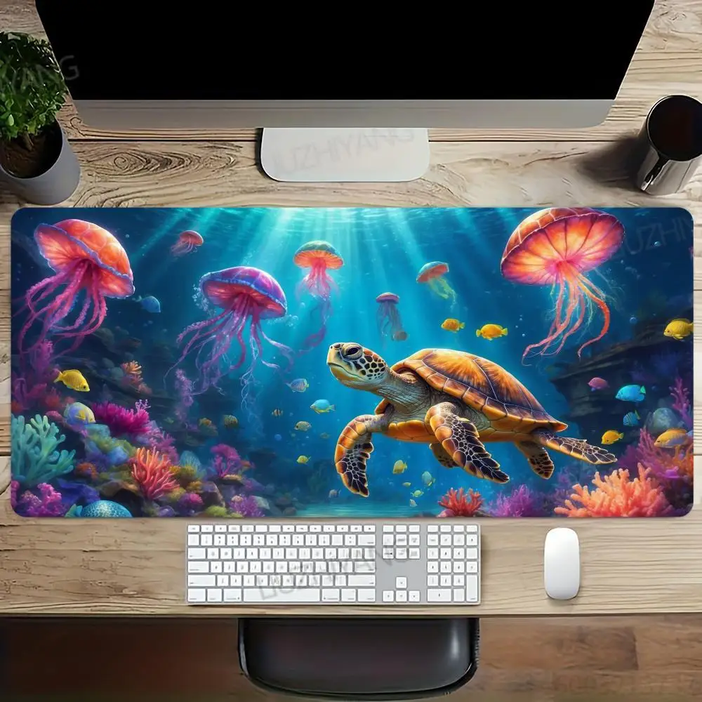 Ocean Turtle Mouse Pad Large Gaming Accessory XXL Game Rubber Deskmats HD Non-Slip Computer Keyboard Mat Laptop Long Mousepad
