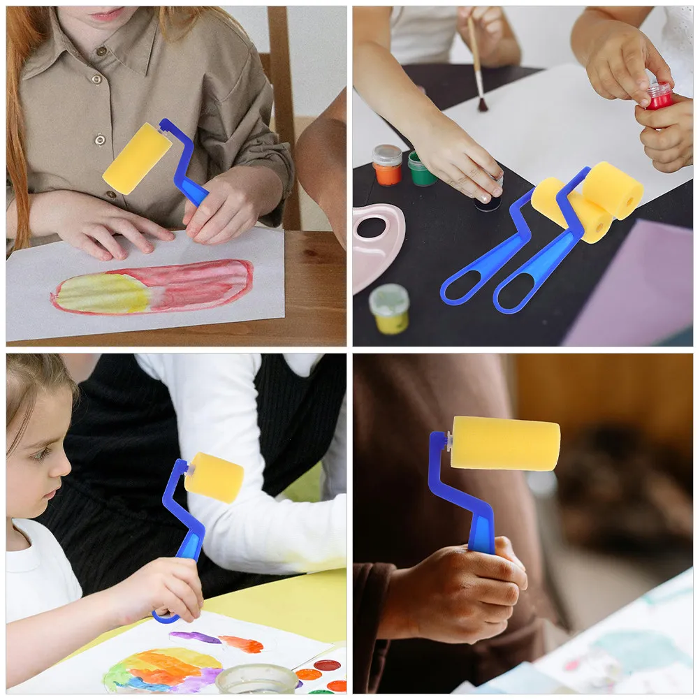 4Pcs Sponge Paint Rollers Kids Small Paint Sponges Soft Easy Grip Brushes Creative Craft Supplies Educational Art Materials