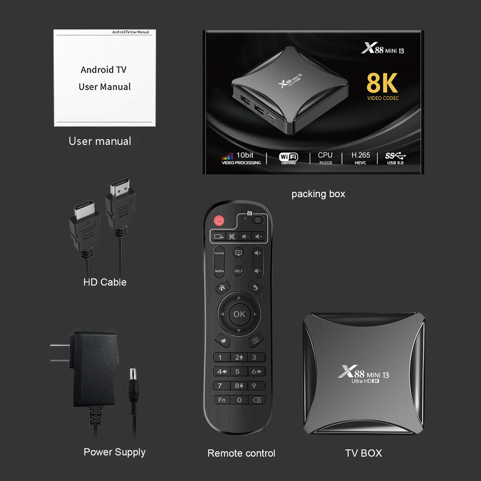 X88 MINI 13 TV, pudełko Android 13 2024 RK3528 8K 5G podwójny Wifi wideo z domu 4GB 64GB odtwarzacz multimedialny wyjście HDMI 4K TV, pudełko zestaw