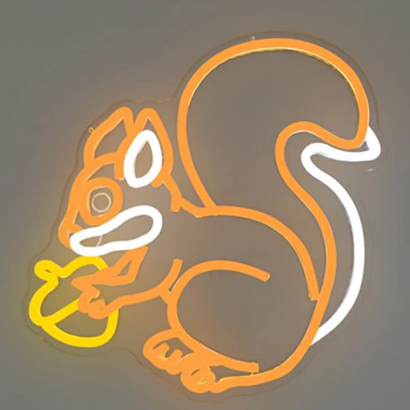 Insegna al neon scoiattolo con un pigna Decorazione da parete dimmerabile per camera da letto Simpatico animale Regali di compleanno per il Ringraziamento di Natale