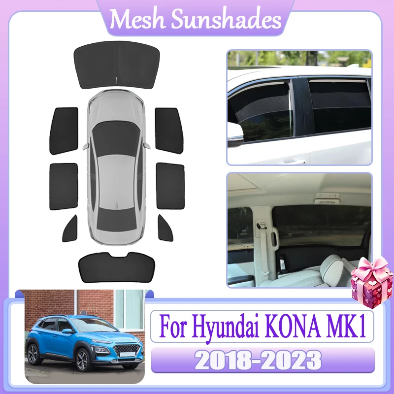 For Hyundai KONA Encino OS 2018~2023 MK1 Car Mesh Sun Shades Covers Visor Sunscreen Light blocking Curtains Privacy Auto Parts