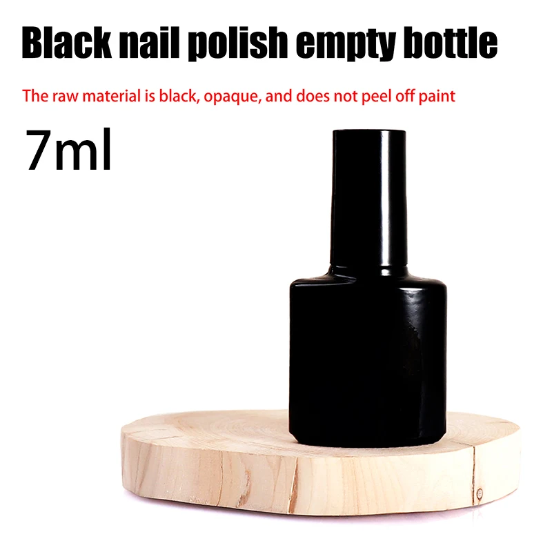 Botella vacía de vidrio para esmalte de uñas, recipiente de Gel de protección UV portátil negro, botella recargable, tubo cosmético cuadrado, 7ml