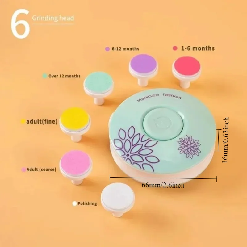 1 Set Baby Nail Care Trimmer Electric Kids Nail Pedicure Clippers Cutter Infant Polisher Scissors 6pcs Grinding Head For Newborn
