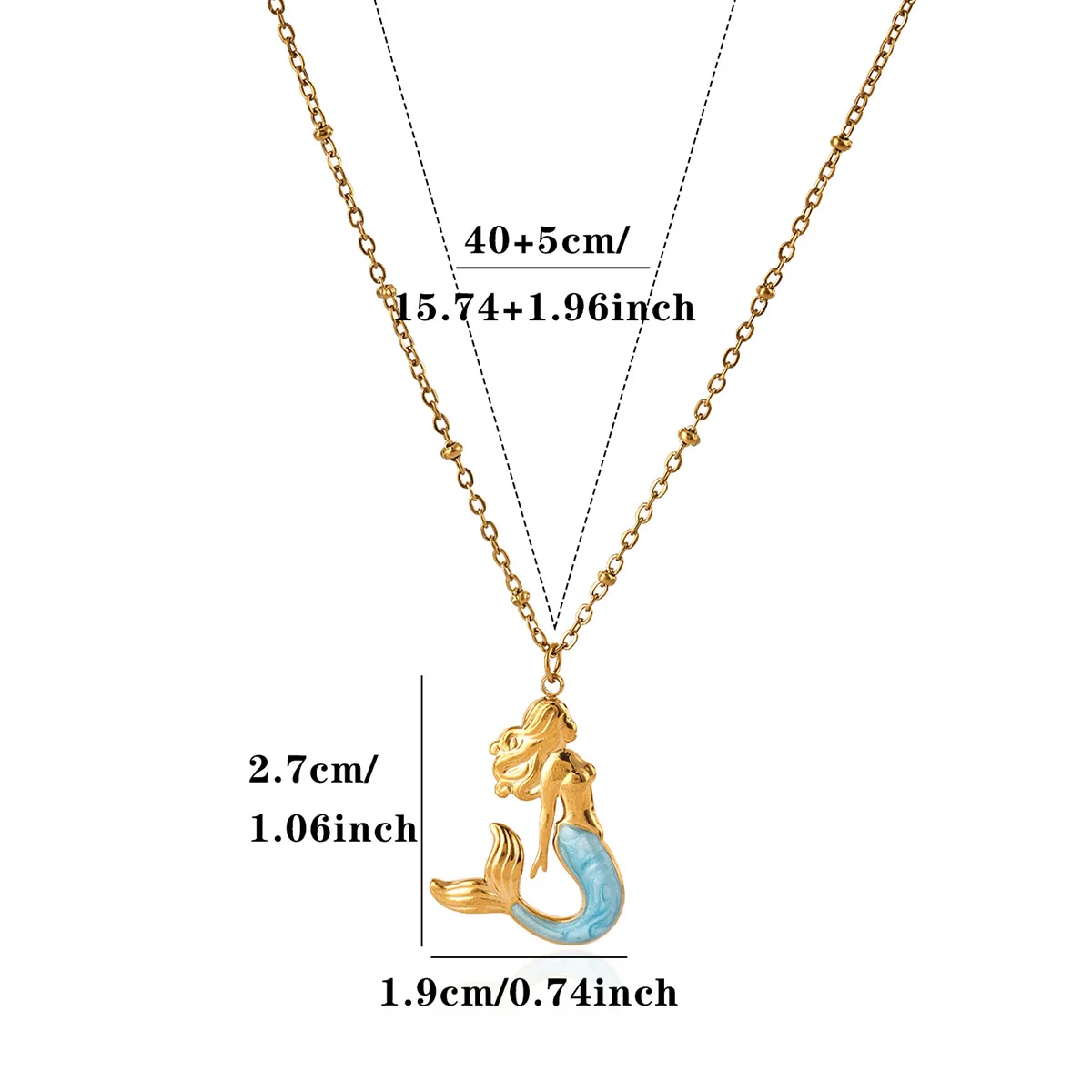 Blue Enamel Mermaid Pendant Necklaces For Women Gold Color Stainless Steel Beaded Chain Necklace Summer Beach Fashion Jewelry view 5