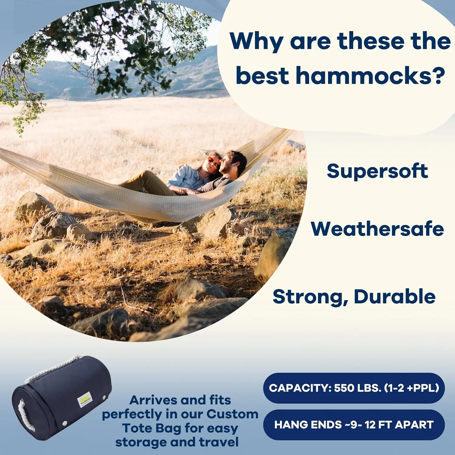 Handwoven Hammock by Yellow Leaf Hammocks - Family Size, Fits 2+ PPL, 550lb max - Weathersafe, Super Strong, Easy to Hang, Ultra