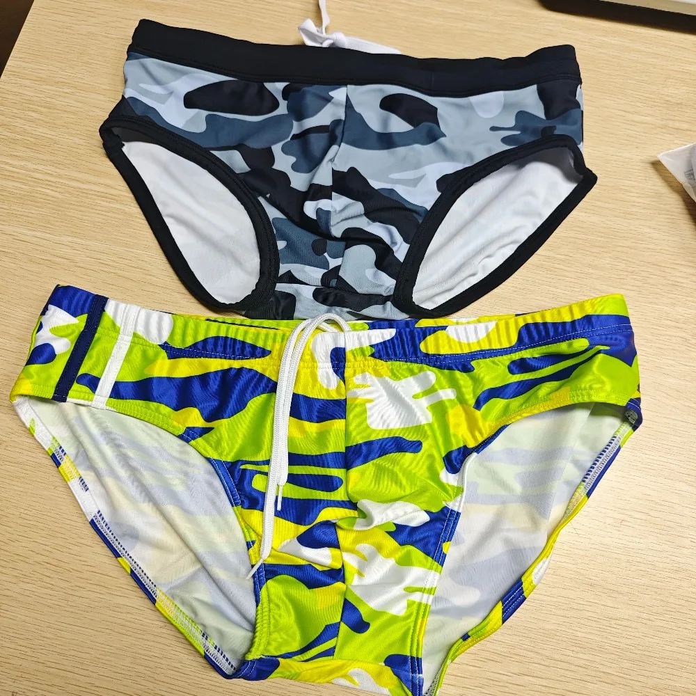 .2026New men's camouflage triangle fashion tether personalized three-color camouflage foreign trade swimming trunks men's UXH005