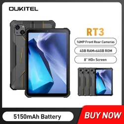 OUKITEL RT3 Mini Rugged 4G Tablet 8Inch HD Display Helio P22 Octa Core 4GB+64GB Android 12 Tablets 16MP Camera 5150mAh Battery