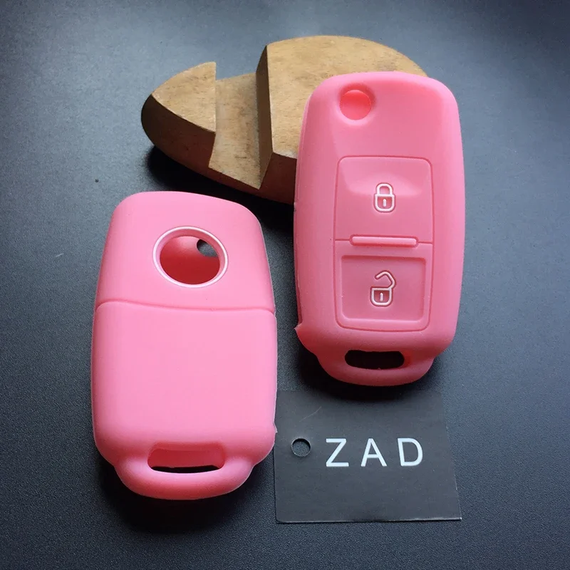 ZAD 2 buttons floding key silicone rubber car key cover case skin for vw seat ibiza leon toledo all-inclusive car accessories