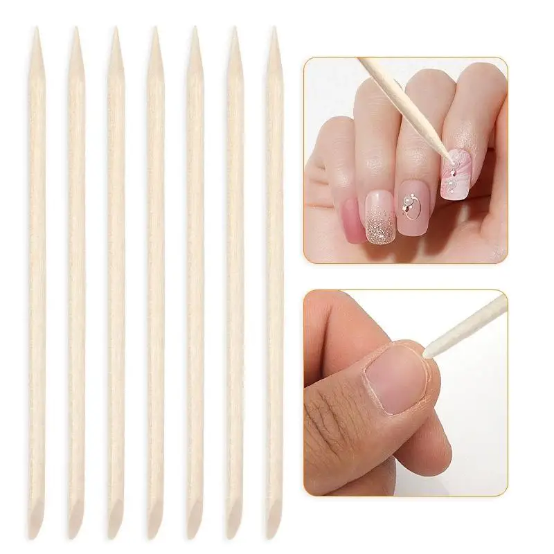 7.5cm Dual Tip Wooden Manicure Stick Cuticle Remover Nail Cleaner Salon Home Tool 100Pcs