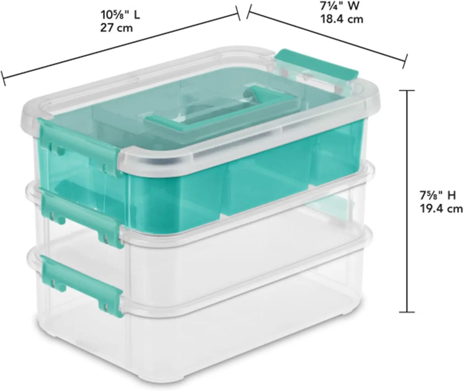 Plastic Small Storage Container with Latch Lid, Organize Crafts, Clear with Blue Tray, 24-Pack