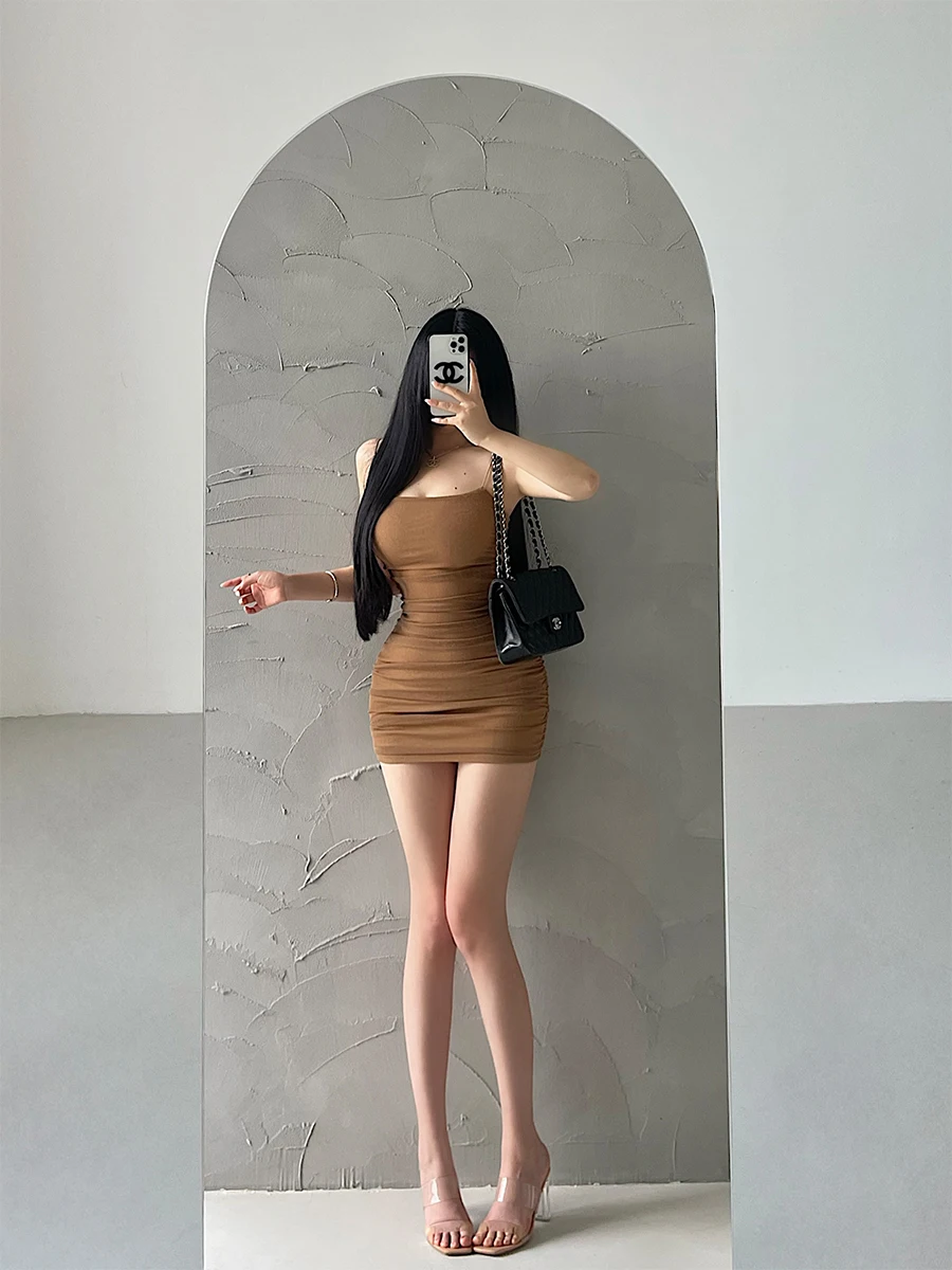 Shiny Silver Thread Strapless Pleated Bustier Halter Neck  Dress Bodycon Short Skirt Women's Summer Cotton Blend Dresses