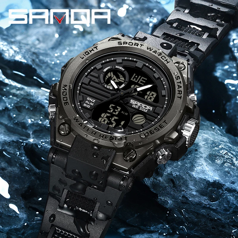 SANDA G Style Men Watch Military Outdoor Sports Watches Waterproof LED Digital Electronic Wristwatch Quartz Double Display Clock