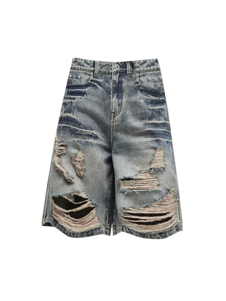 

Korean Fashion Hot PantsWomen High Waist Blue Jeans Short Ripped Hole Wide-Legged Denim Shorts Baddie Streetwear American Retro