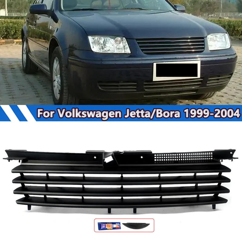 

SAIQINGSP Front Badge Less Grill With Hood Notch Filler For 1999-2005 Vw Jetta Bora Mk4 Front Bumper Grille Auto Body Kit Black
