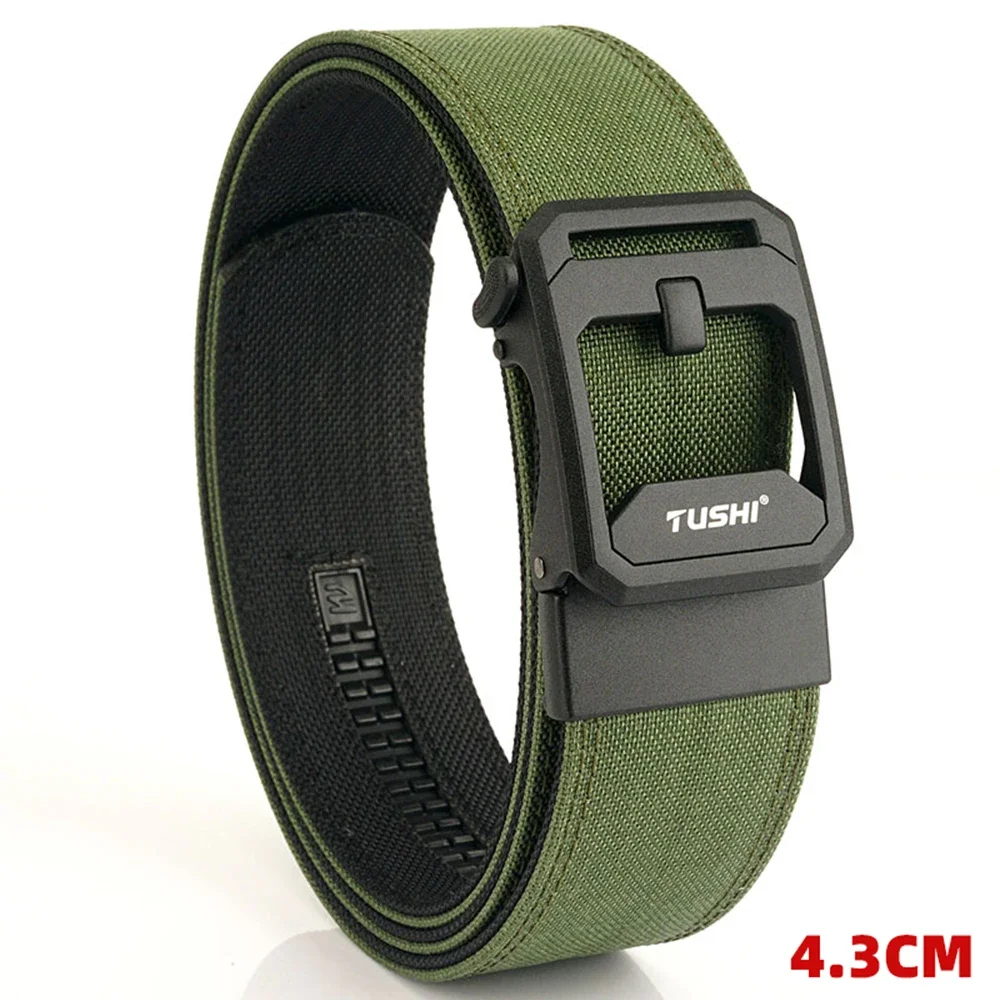 TUSHI Brand 4.3CM Wide Double-layer Reinforced Automatic Buckle Shooting Training Quick Hanging Pistol Mens Belt Nylon Outdoor