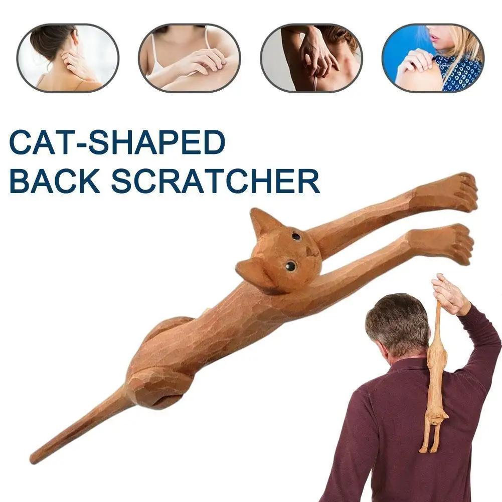 NEW Wooden Cute Cat Shaped Back Massager Wooden Backreliever Spontaneous Back Scratcher Stick