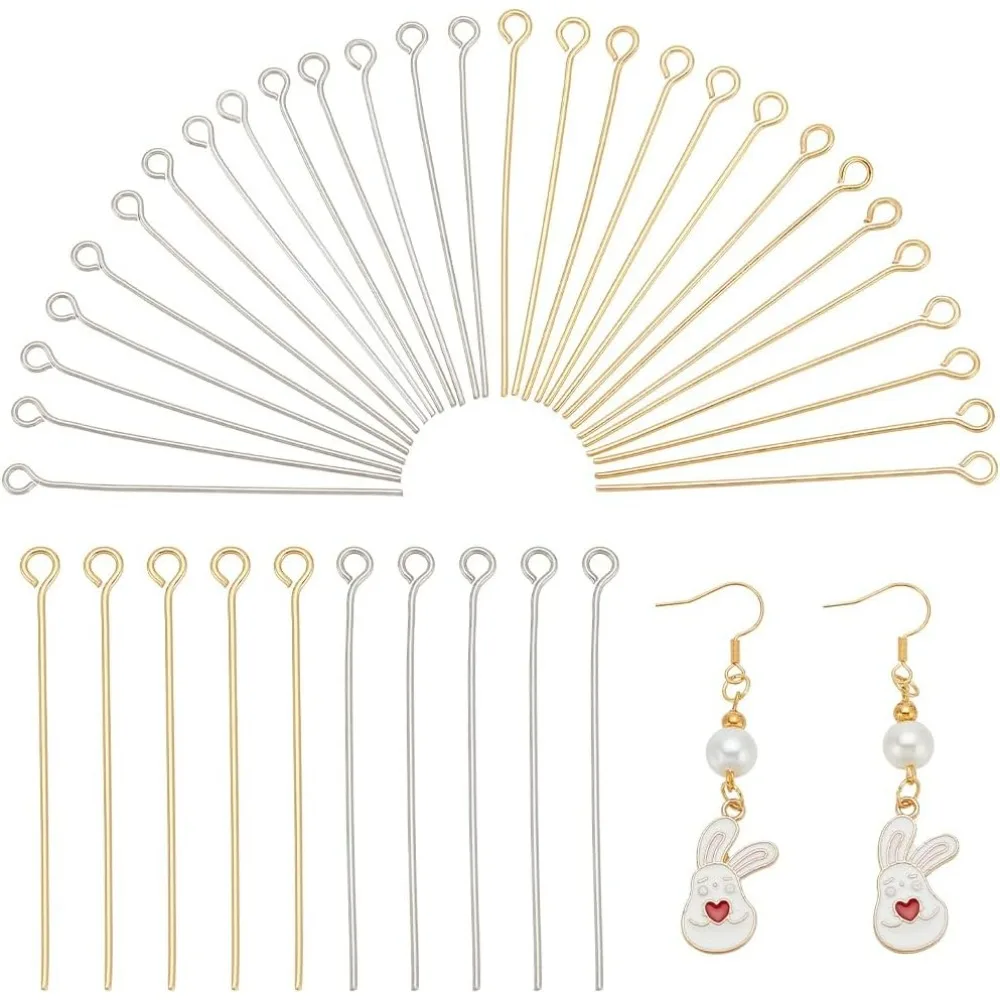 160 pcs 40mm(1.57 inch) 304 Stainless Steel Head Pins Findings 21 Gauge(0.7mm) Open Eye Pin for Earring Pendant Bracelet