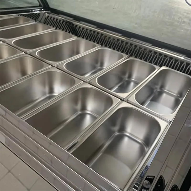 Commercial Use 16-Pan Ice Cream Scooping Freezer Single-Temperature Ice Cream Dipping Glass Showcase Cabinet Display Fan Cooling