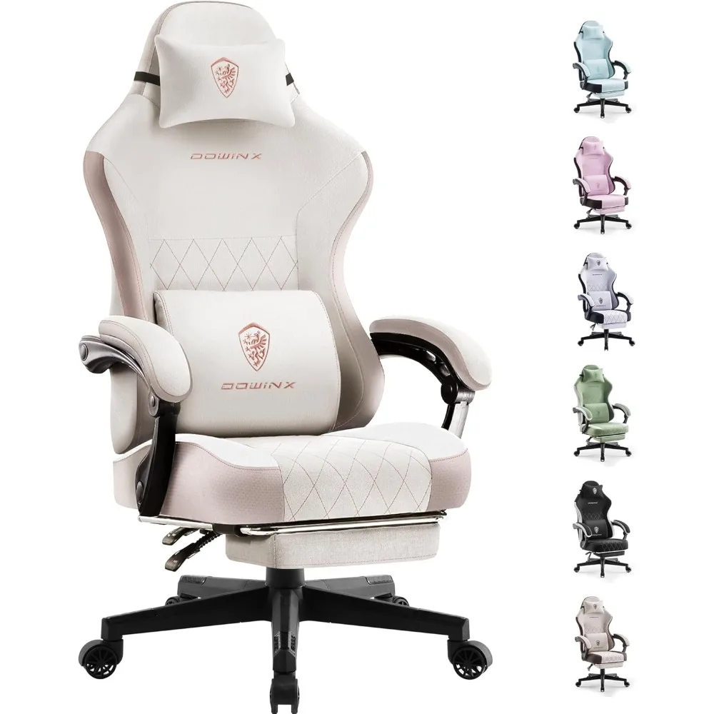 

Gaming Chair Fabric with Pocket Spring Cushion, High Back Ergonomic Computer Chair with Footrest for Adults, Massage Lumbar Sup