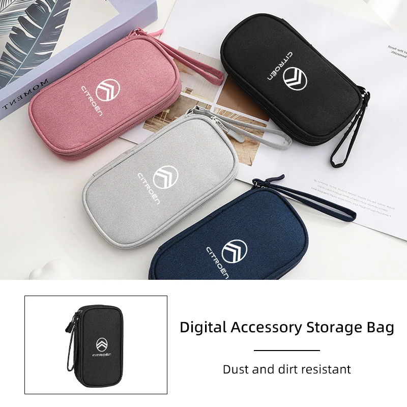Car Digital Storage Bag USB Data Cable Organizer Accessories For Citroen C4 C3 C5 C1 C2 VTS Berlingo Celysee Xsara Picasso