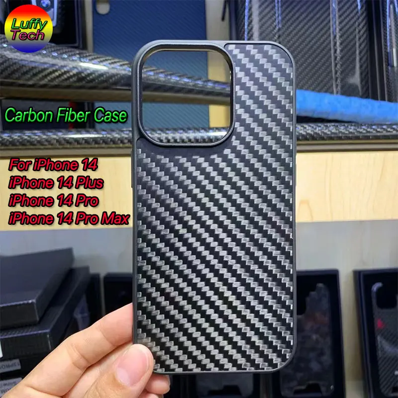 Real Carbon Fiber Case for Newest iPhone 14 Pro Max 14Plus Pro TPU + Carbon Fiber Aramid Full Coverage with Gift Packing Box