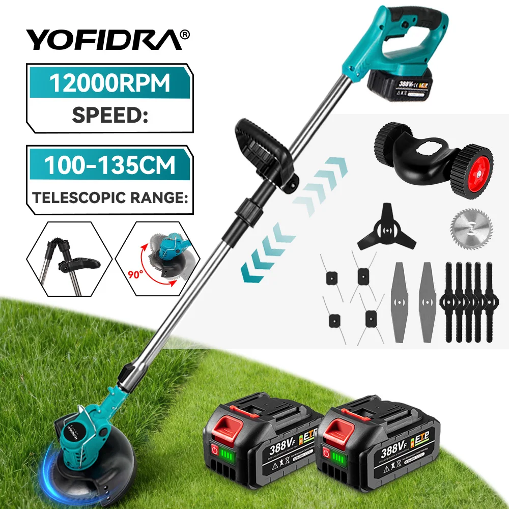 Tondeuse à gazon électrique sans fil YOFIDRA, coupe-herbe de jardin, longueur de coupe 100-135 cm, outil électrique compatible avec batterie Makita 21V.