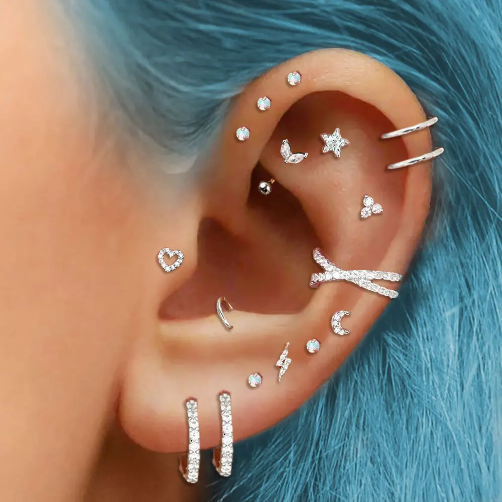 1PC Tragus Helix Rook Piercing Earring Women Zircon Moon Star Cartilage Piercing Hoop Earring Ear Clip Stainless Steel Jewelry