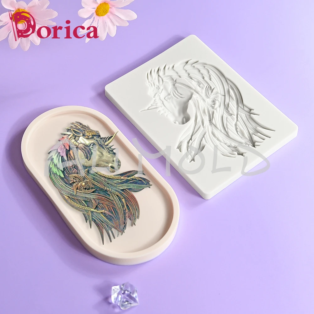 Unicorn Classical Relief Design Silicone Mold Fudge Chocolate Fondant Cake Baking Mold DIY Resin Clay Model Home Decorating Tool