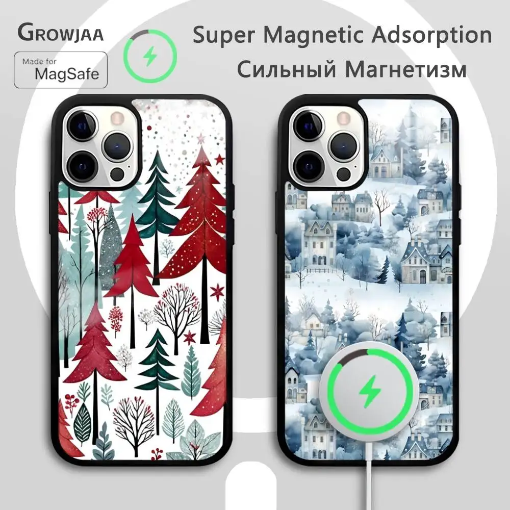 

Cartoon Christmas Forest Phone Case For IPhone 16 15 14 13 12 11 Pro Max Plus Mini Magsafe Mirror Wireless Magnetic Funda