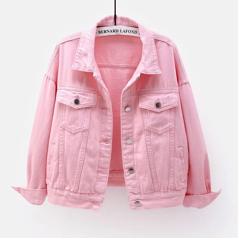Brand New Spring Fall Collection Solid-Color Oversized Women's Denim Jacket Cropped Relaxed Fit Long-Sleeve Casual Jacket