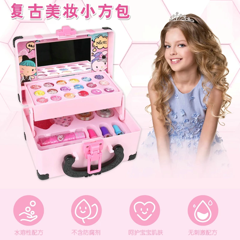 Children Makeup Cosmetics Box Princess Kid Toy Children\'s Pretend Play Set Lipstick Eye Shadow Safety Nontoxic Toys Kit For Girl