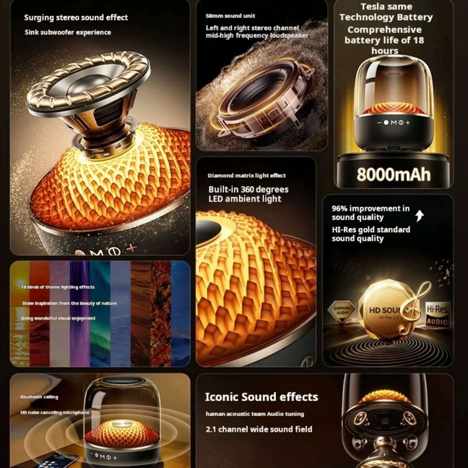 عالية الطاقة باس صندوق الصوت 9D عمود الصوت المحيطي Harman Aura Studio 4 Pro شاشة كاملة شفافة سمّاعات بلوتوث TWS/TF #6