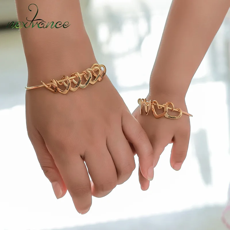 

Nextvance Personalized Bracelet For Mother Children Stainless Steel Heart Love Charms Engrave Name Bangle Custom Jewelry Gifts