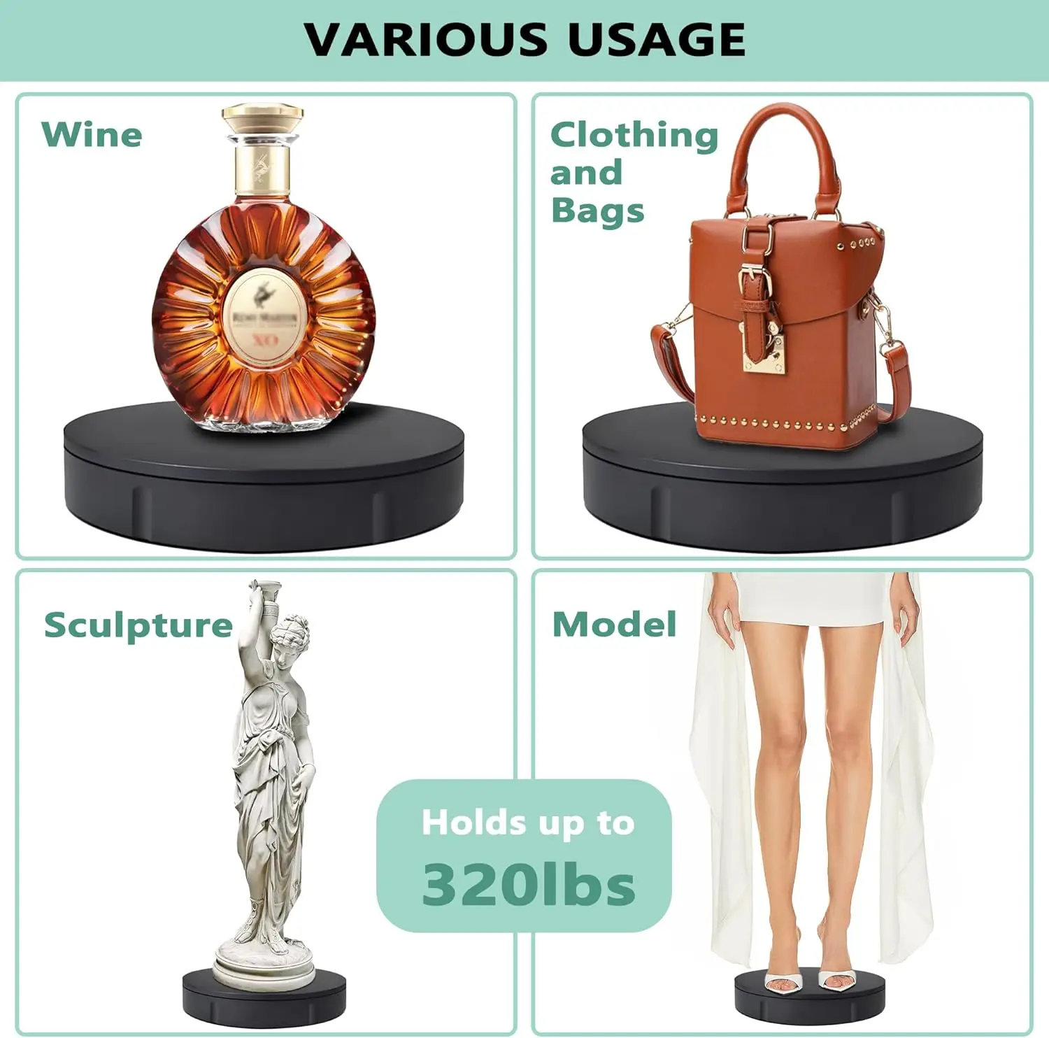 Prolee 360Degree Rotating Turntable 8.6Inch, 350lbsCapacity for Photography,Heavy Duty,Automatic Remote Control Display Platform