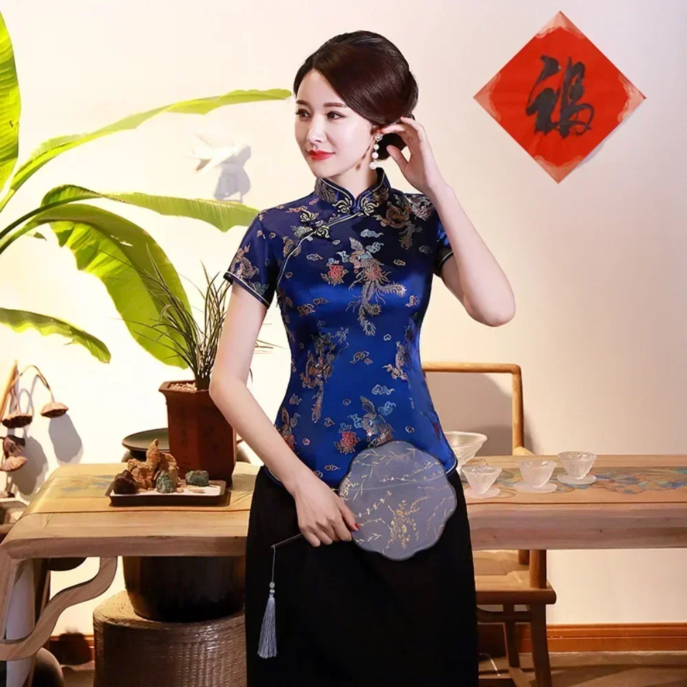 Elegant Ethnic Style Streetwear Cheongsam Qipao TshirtsTees Fashion Clothes Vintage Shirts for Women Y2k Tops Women Clothing